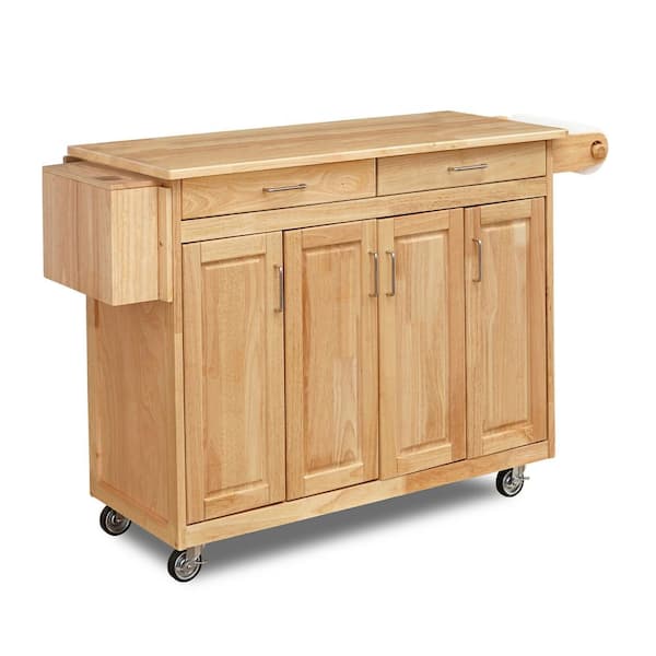 HOMESTYLES Natural Wood Kitchen Cart with Breakfast Bar