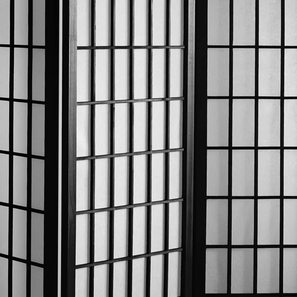 3 ft Black Shoji Screen with Translucent Rice Paper Panels