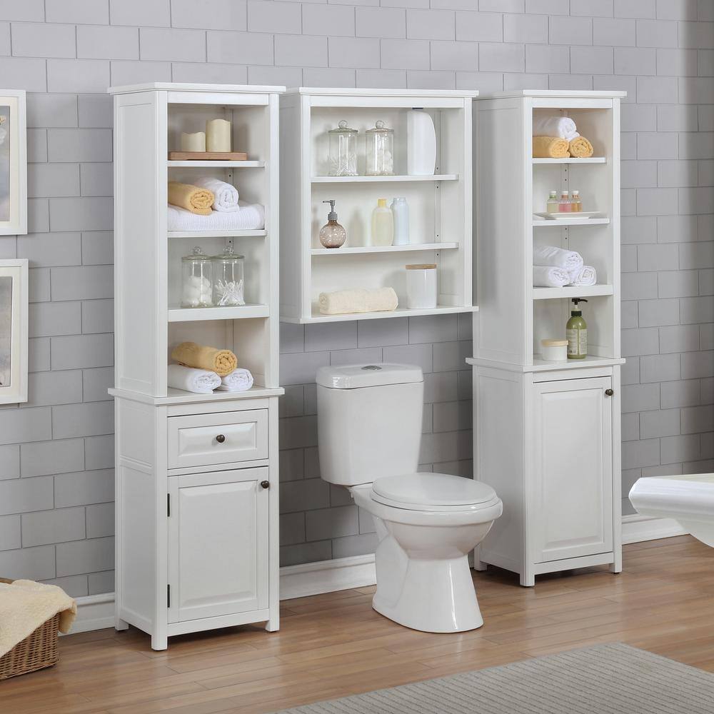 Adjustable White Wood Storage Tower with Doors