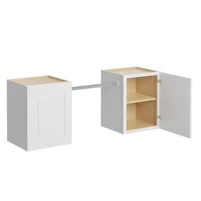 MILL'S PRIDE Greenwich Verona White 23 in. H x 58 in. W x 12 in. D Plywood Laundry Room Wall Cabinet and Pole ext 76 in. w/ 2 Shelves Greenwich Verona White 23 in. H x 58 in. W x 12 in. D Plywood Laundry Room Wall Cabinet and Pole ext 76 in. w/ 2 Shelves