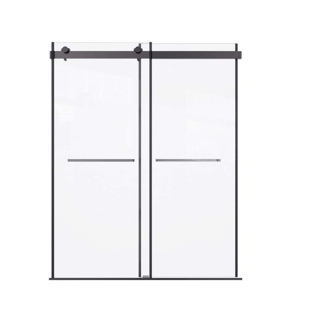 60 in. W x 74 in. H Sliding Frameless Shower Door in Matte BlackFinish with Clear Glass price history on PriceWatchPro