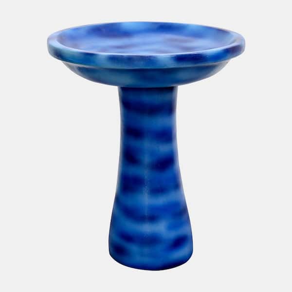 Watnature Modern Outdoor Birdbaths Cement Blue Birdbaths for Outdoors, Patio, Backyard, Lawn Decor and Bird Bathing and Feeding