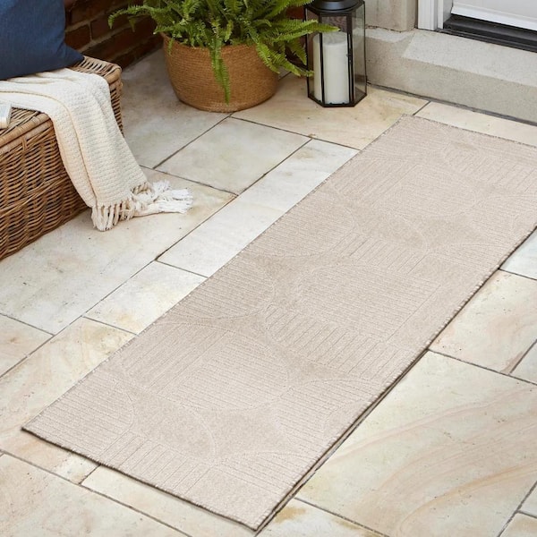 JONATHAN Y Nordby High-Low Geometric Arch Scandi Striped Ivory/Cream 2 ft. x 8 ft. Indoor/Outdoor Runner Rug