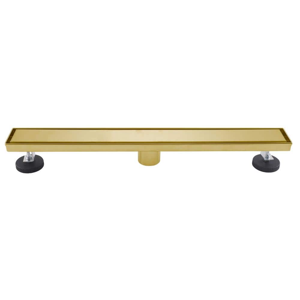 24 in. Linear Shower Drain with Tile Insert Panels, Adjustable Feet Stainless Steel Floor Bathroom Drain Brushed Gold price history on PriceWatchPro