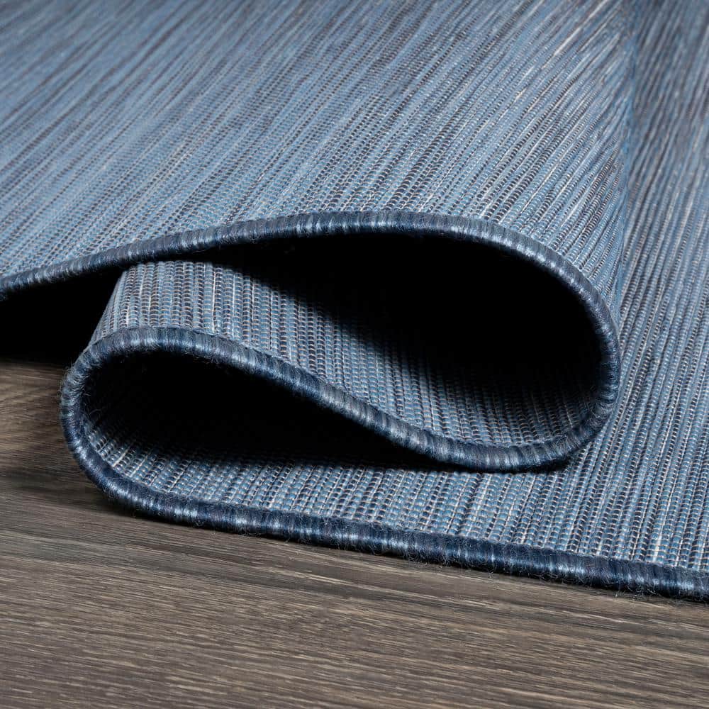 Blue 5' x 7' Solid Synthetic Flat Woven Reversible Rug