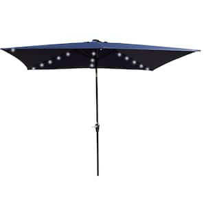 6.5 ft. x 10 ft. Steel Market Solar Tilt Patio Umbrella in Navy Blue with LED Light