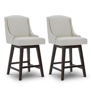 26 in. Syrinx Light Gray High Back Wood Swivel Counter Stool with Faux Leather Seat (Set of 2)