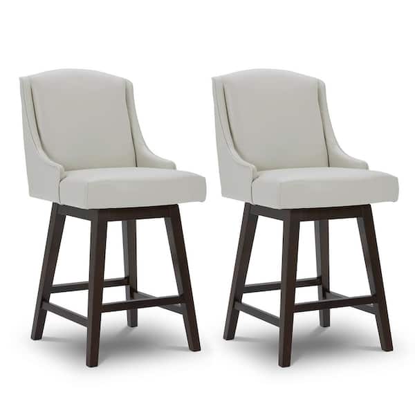 Spruce & Spring 26 in. Syrinx Light Gray High Back Wood Swivel Counter Stool with Faux Leather Seat (Set of 2)