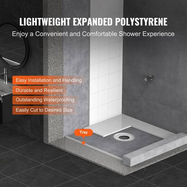 48x48 PVC Shower Curb Kit With Central Drain – Complete Waterproofing System