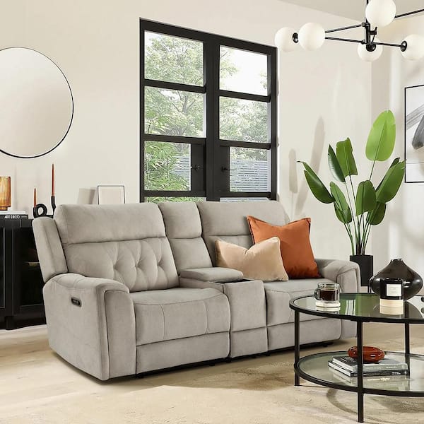 Korlan 84.5 in W Microfiber 2-Seater Power Double Reclining Love Seat with Center Console in Taupe