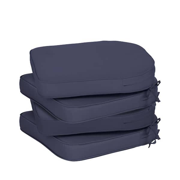 Aoodor 20 in. x 19 in. Rectangle Outdoor Dining Chair Seat Cushion Pads with Ties and Zipper in Navy Blue (4-Pack)