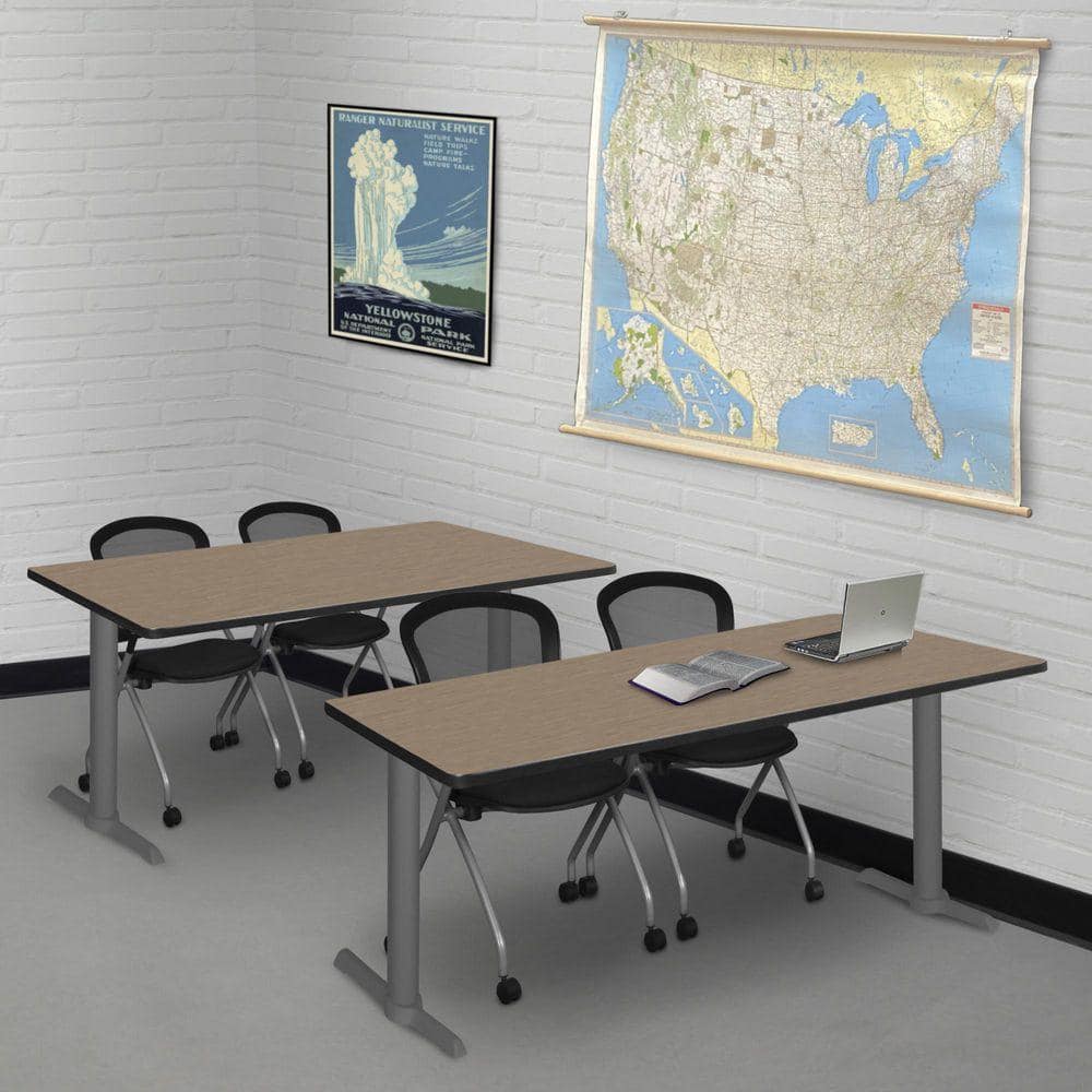 Cain 66 in x 24 in. Noble Oak Steel T-Base Training Seminar Table Desk with Grey Base
