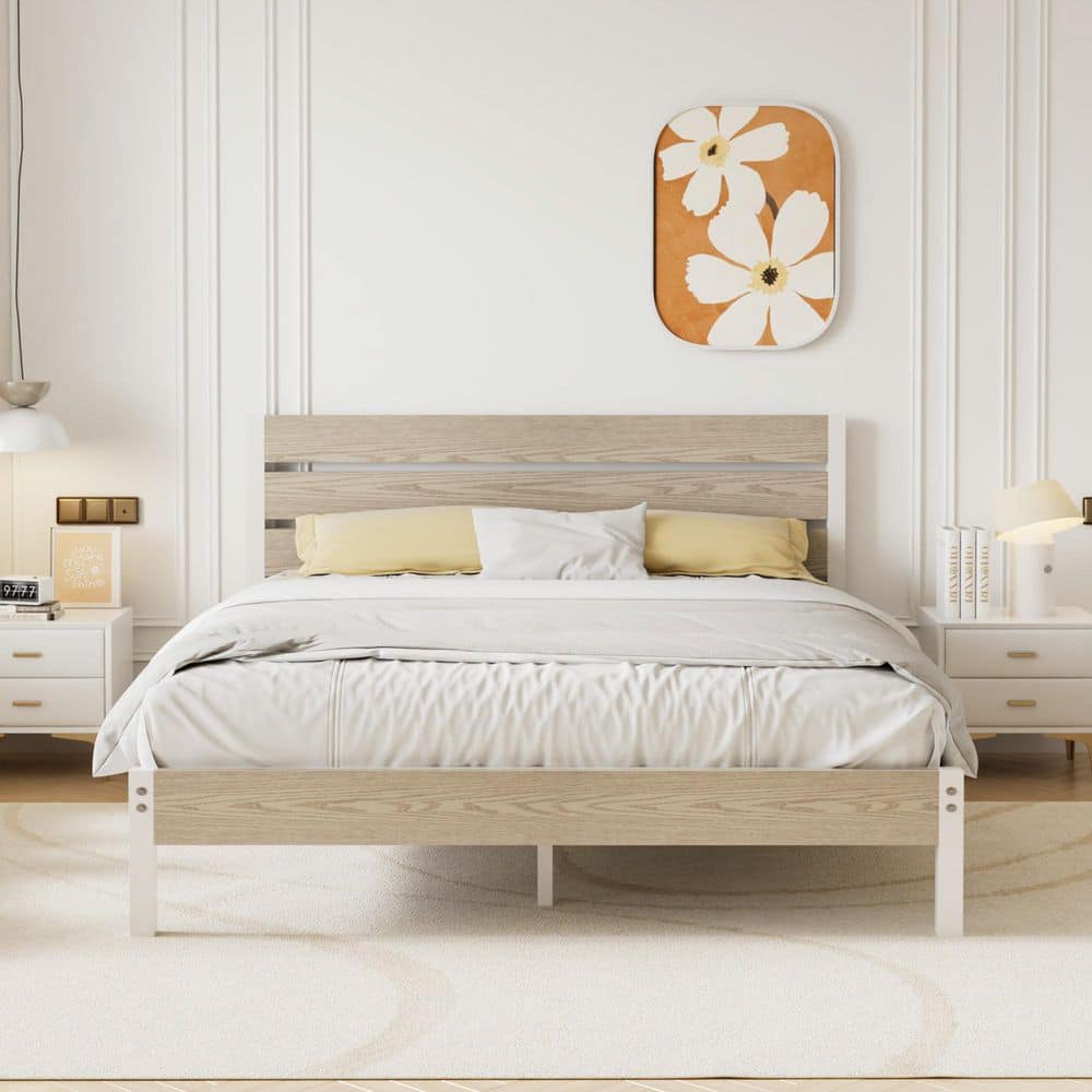 Queen Bed Frame with Brown Wood Headboard and Footboard, No Box Spring Needed, Strong Metal Slats Support Platform Bed price history on PriceWatchPro