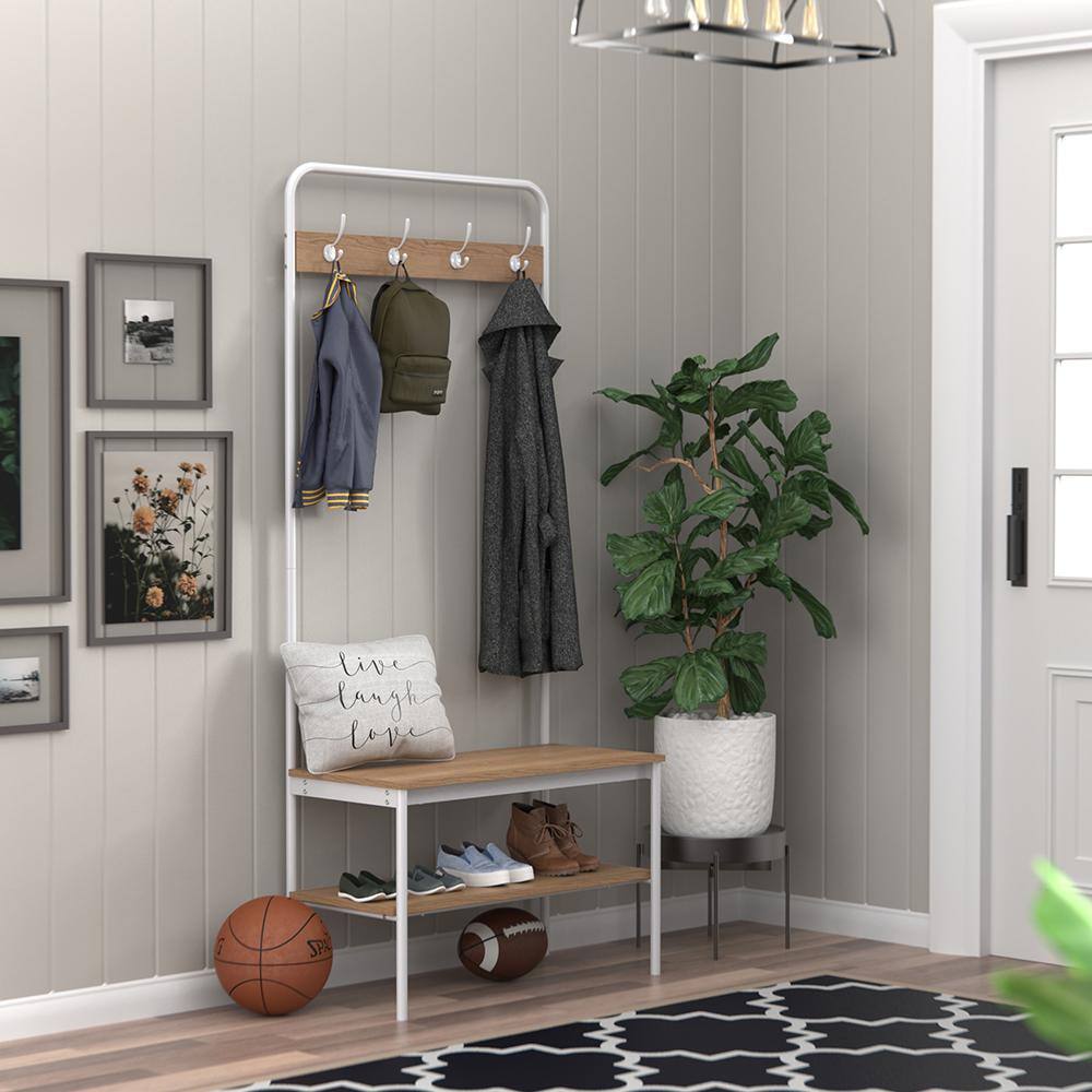 White Hall Tree with Storage Bench and Hooks