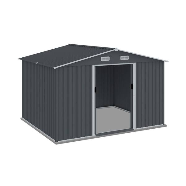 Unbranded - 8 ft x 10 ft. Metal Outdoor Storage Shed Tool Shed, Covered Area 80 Square Feet, with Sliding Door and Ventilation, Gray