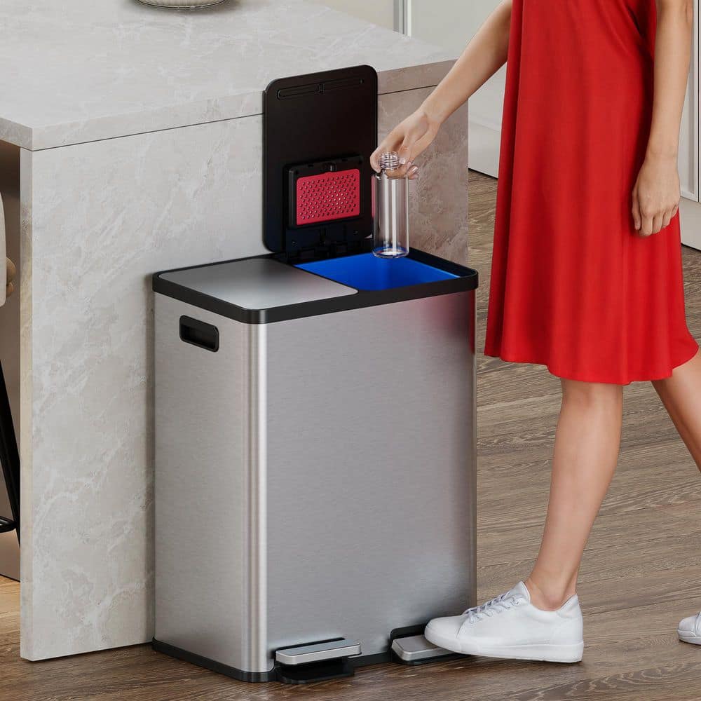 16 Gallon Stainless Steel Dual Step Kitchen Trash Can