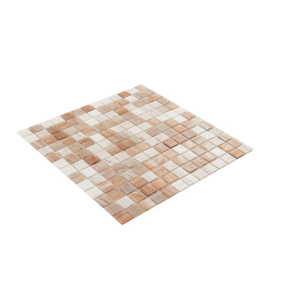 Glossy Beige and White Iridescent Glass Mosaic Tile