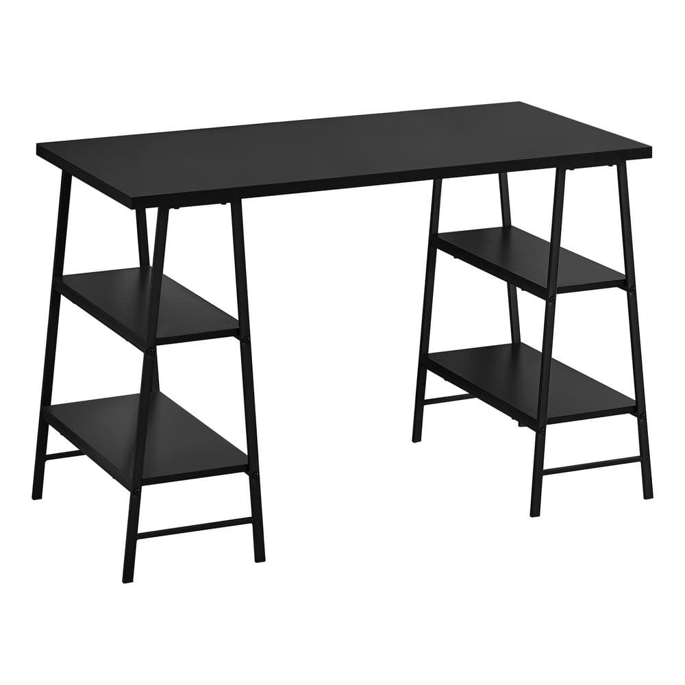48 in. L Black Black Metal Computer Desk 3-Tiers 4-Open Shelves Sawhorse St