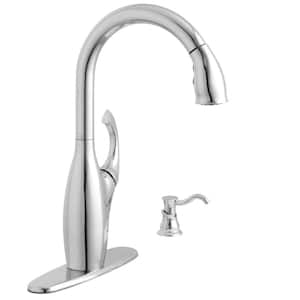 Contemporary Single-Handle Pull-Down Sprayer Kitchen Faucet with Soap Dispenser in Chrome