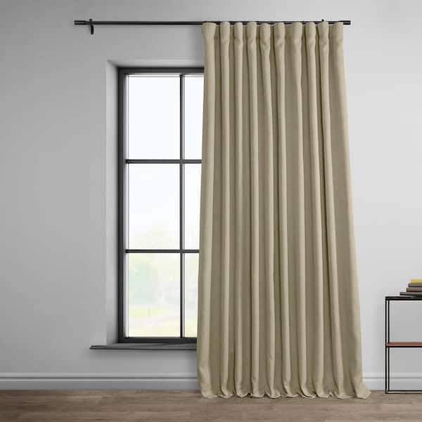Exclusive Fabrics & Furnishings Thatched Tan Beige Faux Linen Extra Wide Room Darkening Rod Pocket Curtain - 100 in. W x 84 in. L (1 Panel)