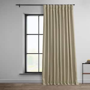 Thatched Tan Beige Faux Linen Extra Wide Room Darkening Rod Pocket Curtain - 100 in. W x 96 in. L (1 Panel)