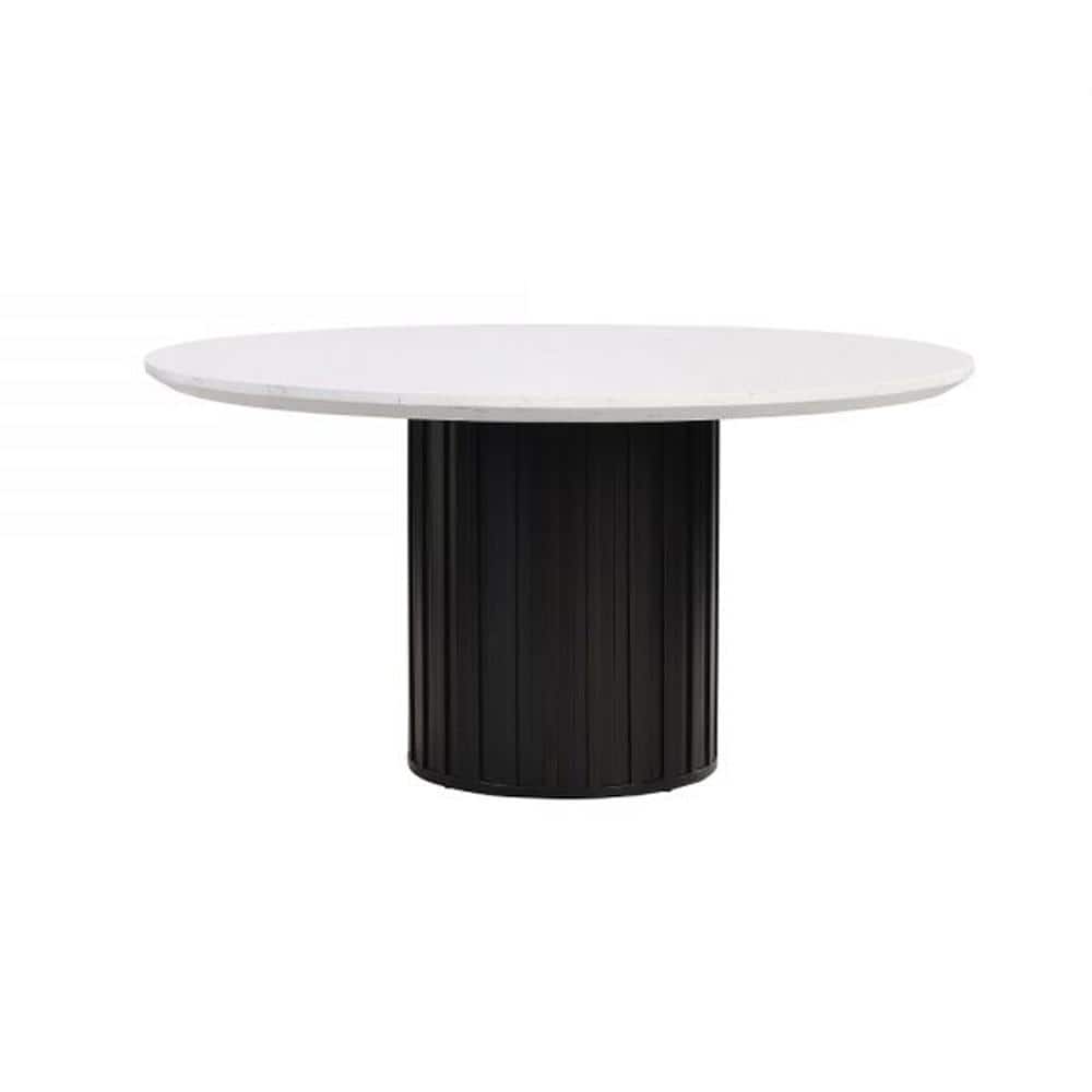 54" Round White Marble Top Black Pedestal Dining Table