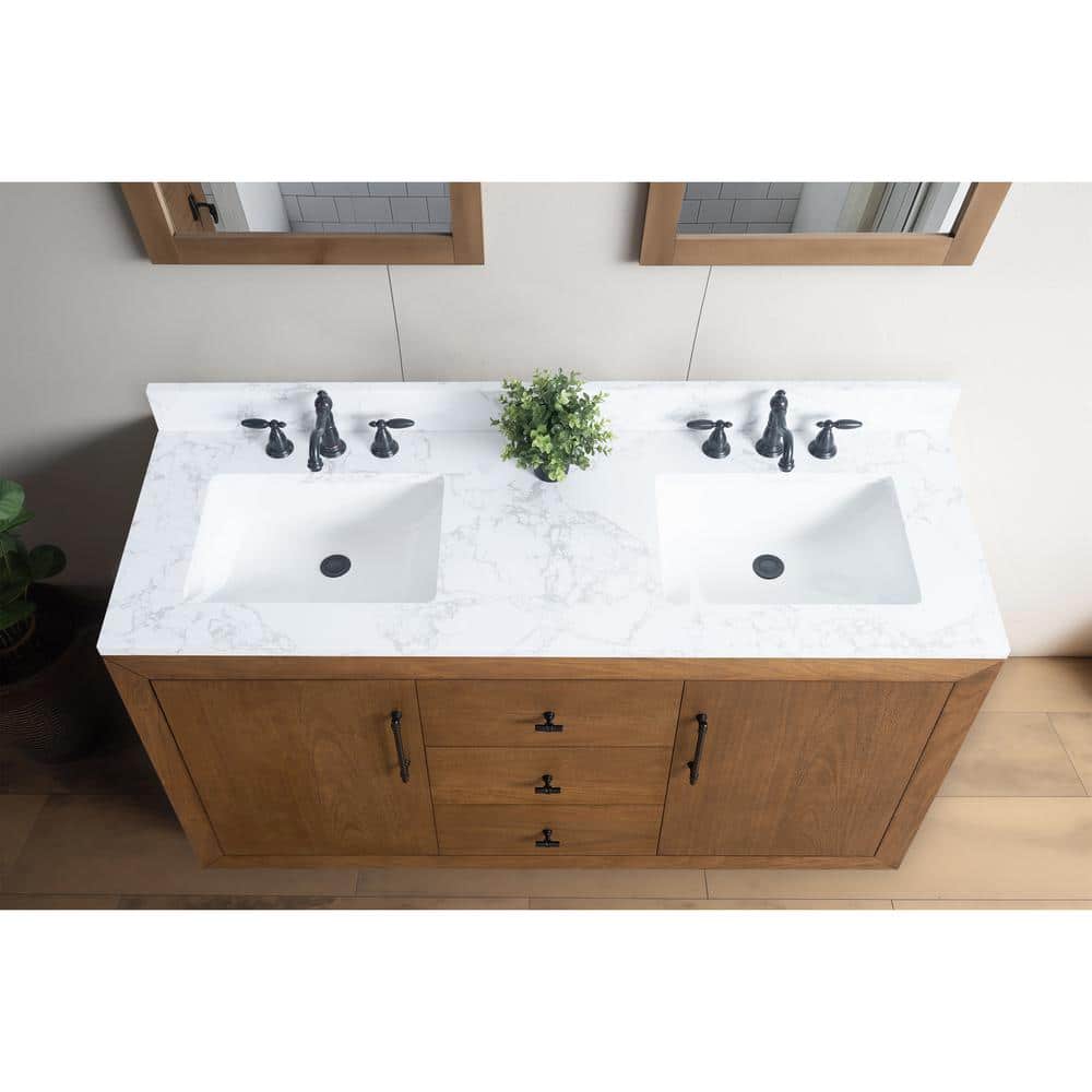 60" Double Sink Bathroom Vanity with Arabescato White Marble Top