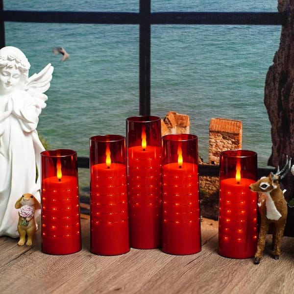 Unbranded 5 Pack Red Flameless LED Candles: Embedded Star String, Flow Flicker, Realistic Flame, Battery-Operated