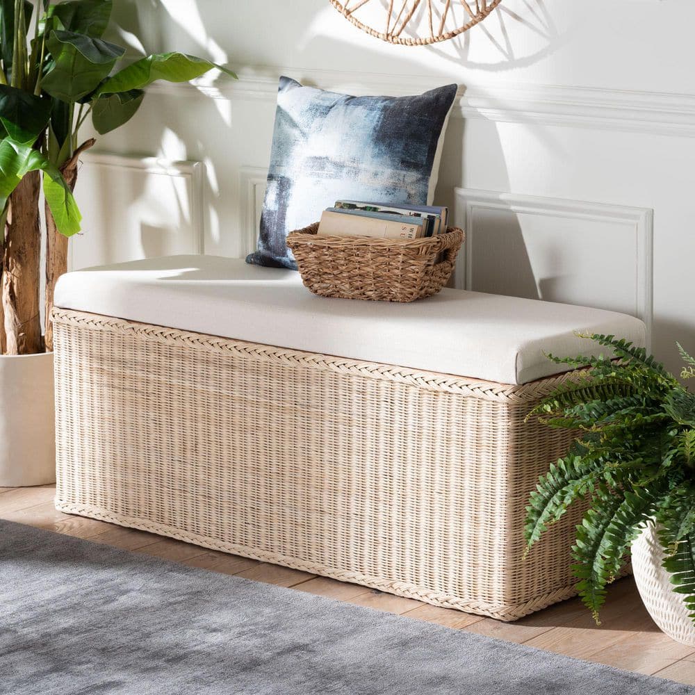 bali & pari Barid Natural Rattan and Fabric Rectangle Ottoman 259