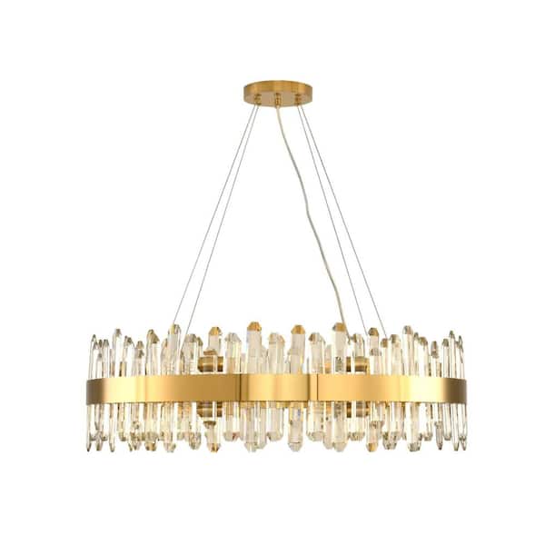31.49 in. 16-Light Luxury Chandelier, Gold Modern Round Crystal Chandelier, Modern 2-Tiers K9 Crystal Chandelier Foyer