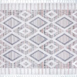 Journey Shaggy Checkered Tiles Tassel Pink Doormat 2 ft. x 3 ft.  Accent Rug
