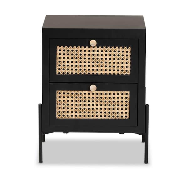 Baxton Studio Rimba 2-Drawer Natural and Black Nightstand (18.9 in. H x 13.8 in. W x 11.8 in. D)