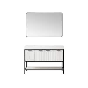 Marcilla 48 in. W x 20 in. D x 34 in. H Single Sink Bath Vanity in White with White Integral Sink Top and Mirror