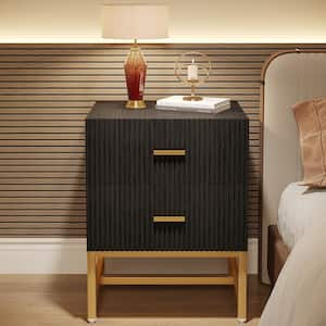 Fenley 2-Drawer Black Gold Nightstand Tall Side Table End Table with Metal Frame 25.6 in. H x 19.7 in. W x 15.8