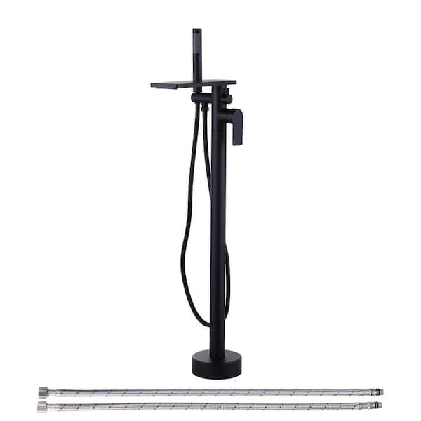 Waterfall Single-Handle Claw Foot Freestanding Tub Faucet with Handheld Shower and Hose in. Matte Black