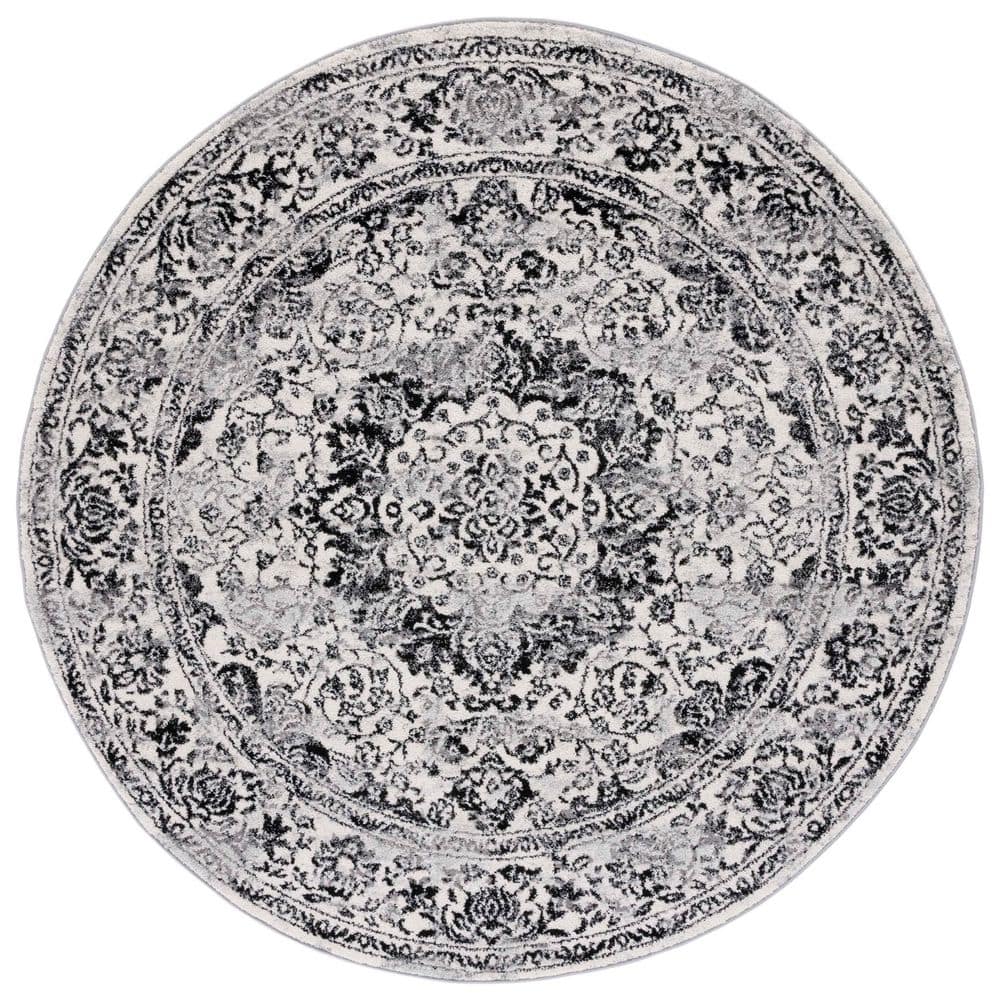 Tulum 7 ft. x 7 ft. Ivory/Black Distressed Abstract Floral Round Area Rug price history on PriceWatchPro