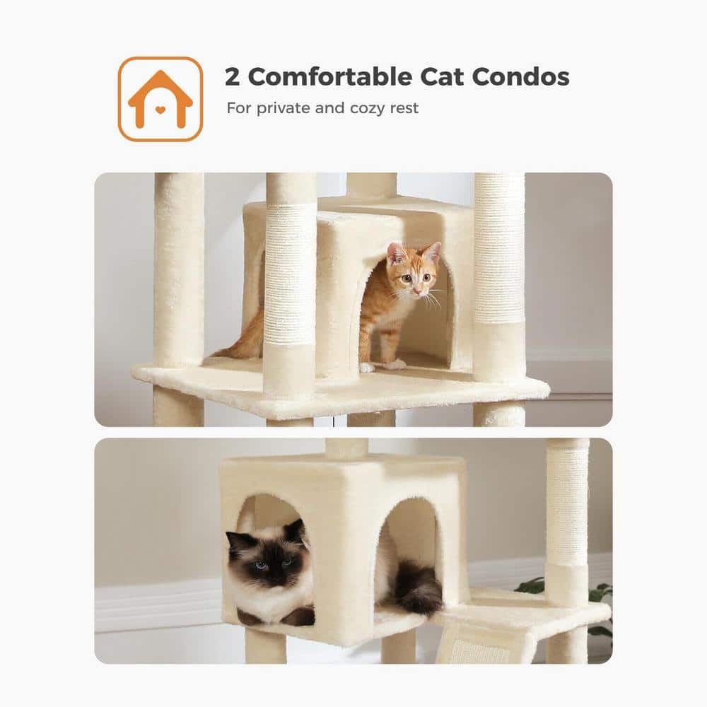 Beige Multi-Level Cat Tower with Sisal Scratching Posts
