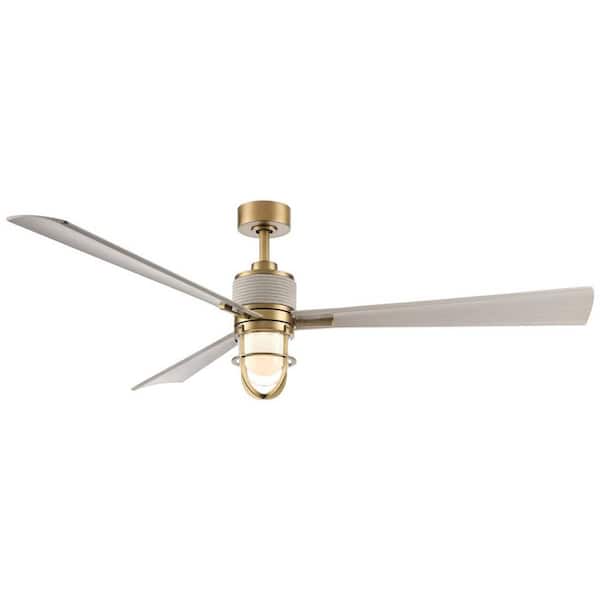 Nauticus 65 in. Smart Indoor/Outdoor Legacy Brass Low Profile Ceiling Fan with LED Remote Control Included