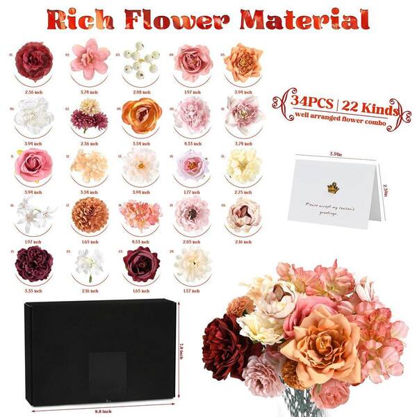 7.8 in. Red Pink Artificial Rose Flowers Combo Box HPLC5QV2 - The