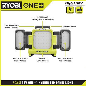 ONE+ 18V 3-Tool Lighting Kit with Hybrid Panel Light, Spotlight and Flexible Clamp Light (Tools Only)