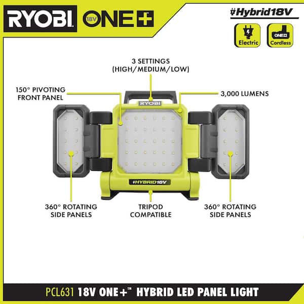 Cordless Hybrid LED Tripod Stand Light 18 Volt Indoor Green Tool RYOBI ONE 