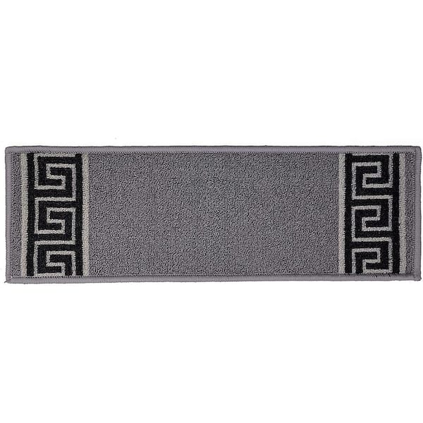 Meander Greek Design Gray 9 in. x 36 in. Stair Treads Cover (Set of 13)