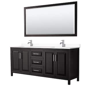 Daria 80in.Wx22 in.D Double Vanity in Dark Espresso with Cultured Marble Vanity Top in White with Basins and Mirror