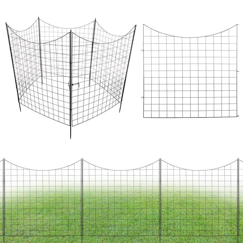 Pure Garden Black Metal No Dig Garden Fence with Gate