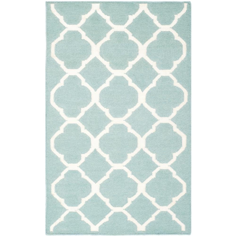 Handwoven Blue and Ivory Geometric Wool Area Rug
