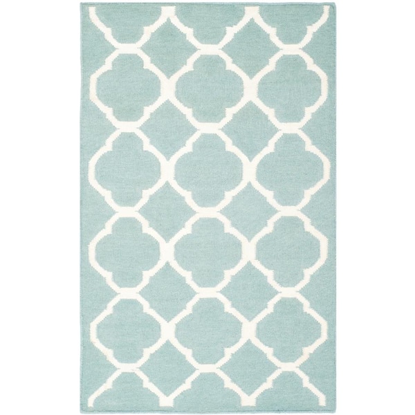 SAFAVIEH Dhurries Blue/Ivory Doormat 3 ft. x 4 ft. Geometric Multi-Trellis Area Rug