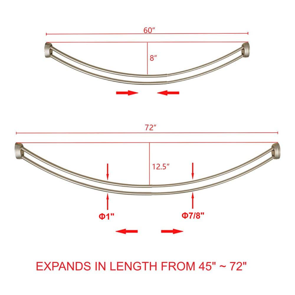 Nickel Wall Mounted Double Curved Aluminum Shower Rod