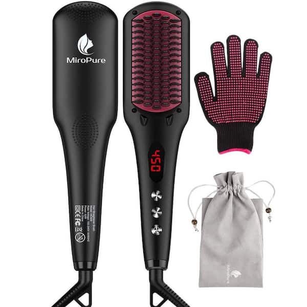 Adrinfly 2in1 Ceramic Hair Ionic Straightener Brush with Anti-Scald Feature, Auto Temperature Lock and Auto-Off Function in Black