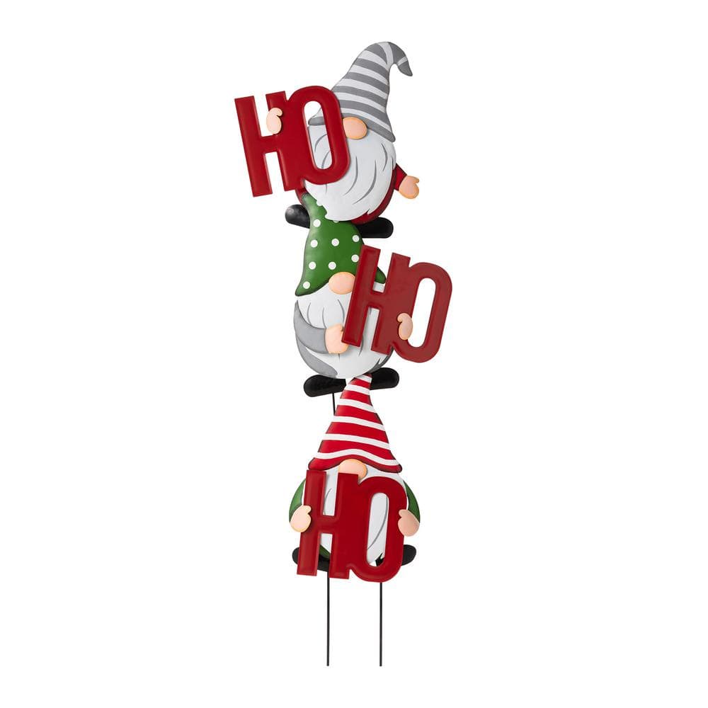 Glitzhome Metal "Hohoho" Gnome Stake or Wall Decor, 51"