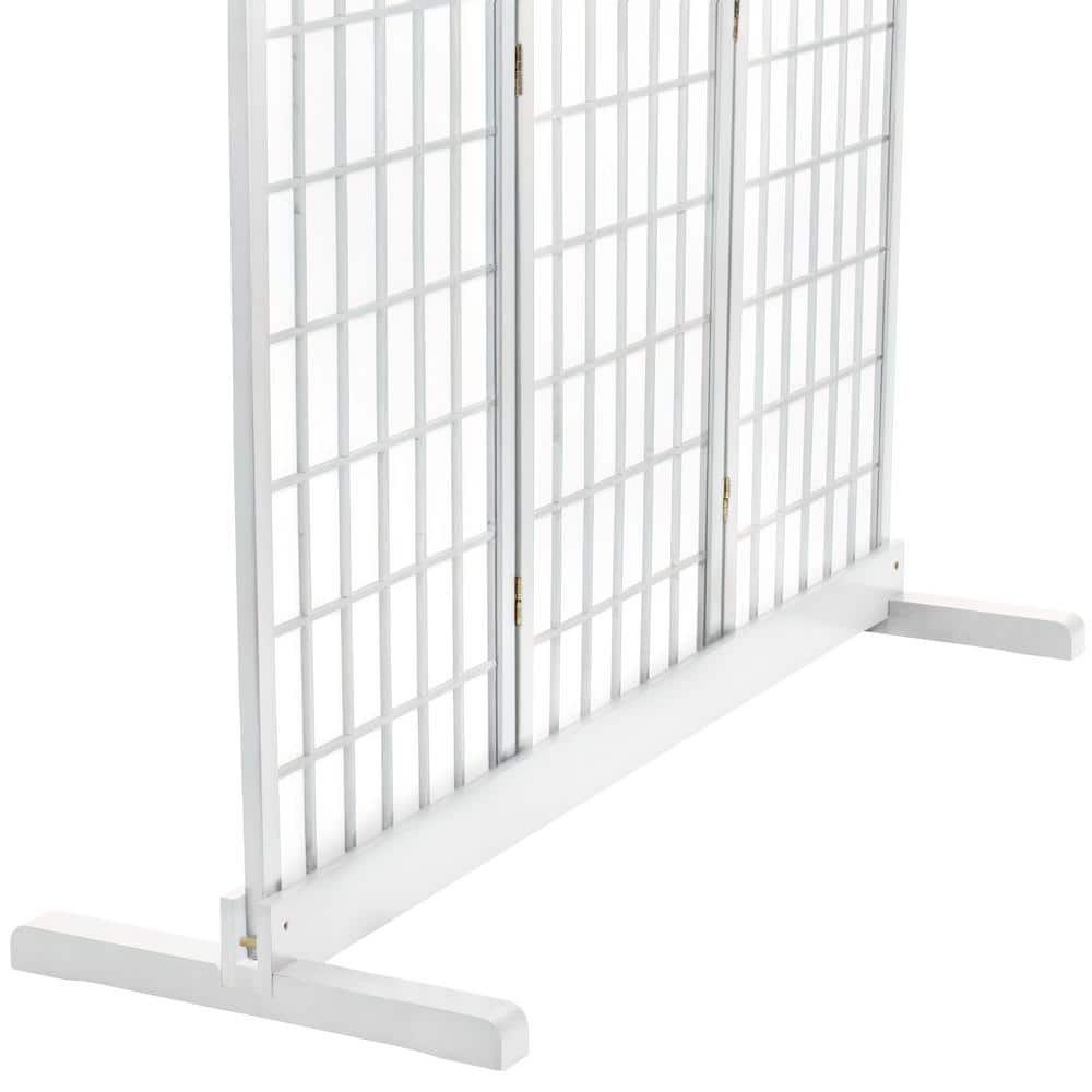 White Stained Wood 3-Panel Room Divider Stand